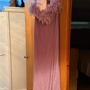 Elegant Lavender Gown with Feather Trim